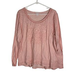 Tribal Jeans Womens XL Pink Embroidered Slub Knit Long Sleeve Top 6719O-1191